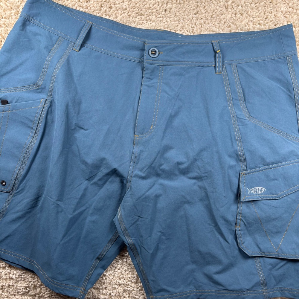 AFTCO Mens Fishing Shorts 42 Blue Cargo Tactical Hybrid Saltwater Angler Coastal